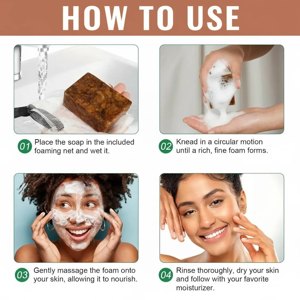 Organic African Black Soap, African Soap for Acne & Dark Spots, Raw Black Soap Bar for All Skin Types  Face, Body, Hair, 3.53 oz