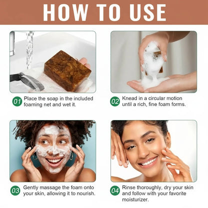 Organic African Black Soap, African Soap for Acne & Dark Spots, Raw Black Soap Bar for All Skin Types  Face, Body, Hair, 3.53 oz