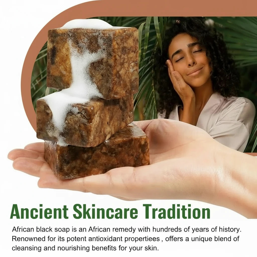 Organic African Black Soap, African Soap for Acne & Dark Spots, Raw Black Soap Bar for All Skin Types  Face, Body, Hair, 3.53 oz