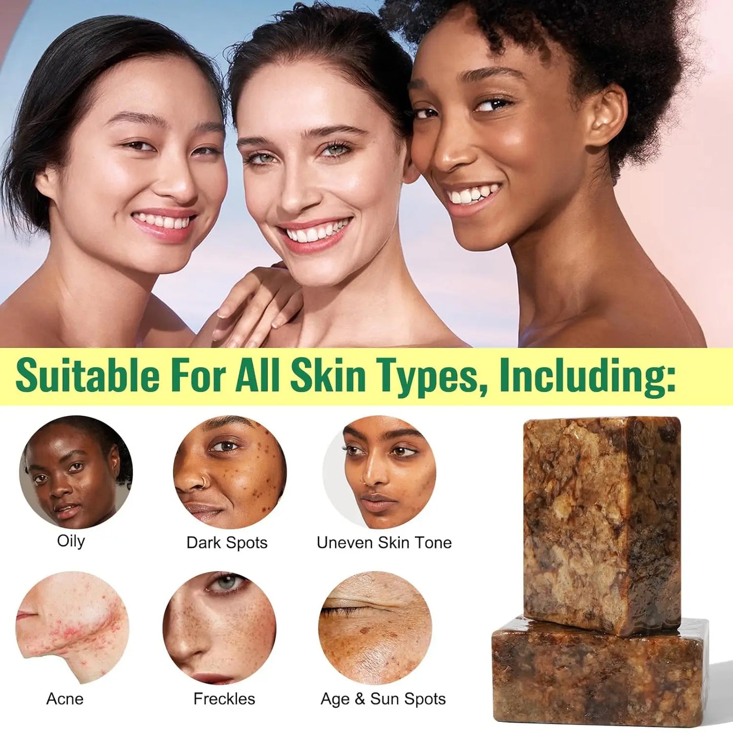 Organic African Black Soap, African Soap for Acne & Dark Spots, Raw Black Soap Bar for All Skin Types  Face, Body, Hair, 3.53 oz