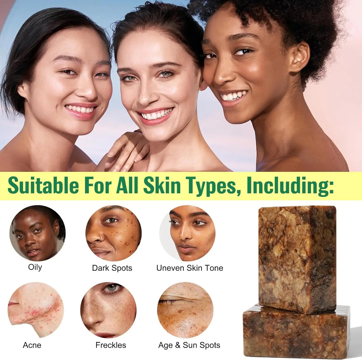 Organic African Black Soap, African Soap for Acne & Dark Spots, Raw Black Soap Bar for All Skin Types  Face, Body, Hair, 3.53 oz