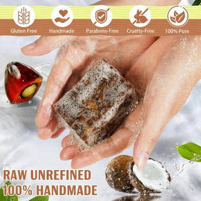 Organic African Black Soap, African Soap for Acne & Dark Spots, Raw Black Soap Bar for All Skin Types  Face, Body, Hair, 3.53 oz